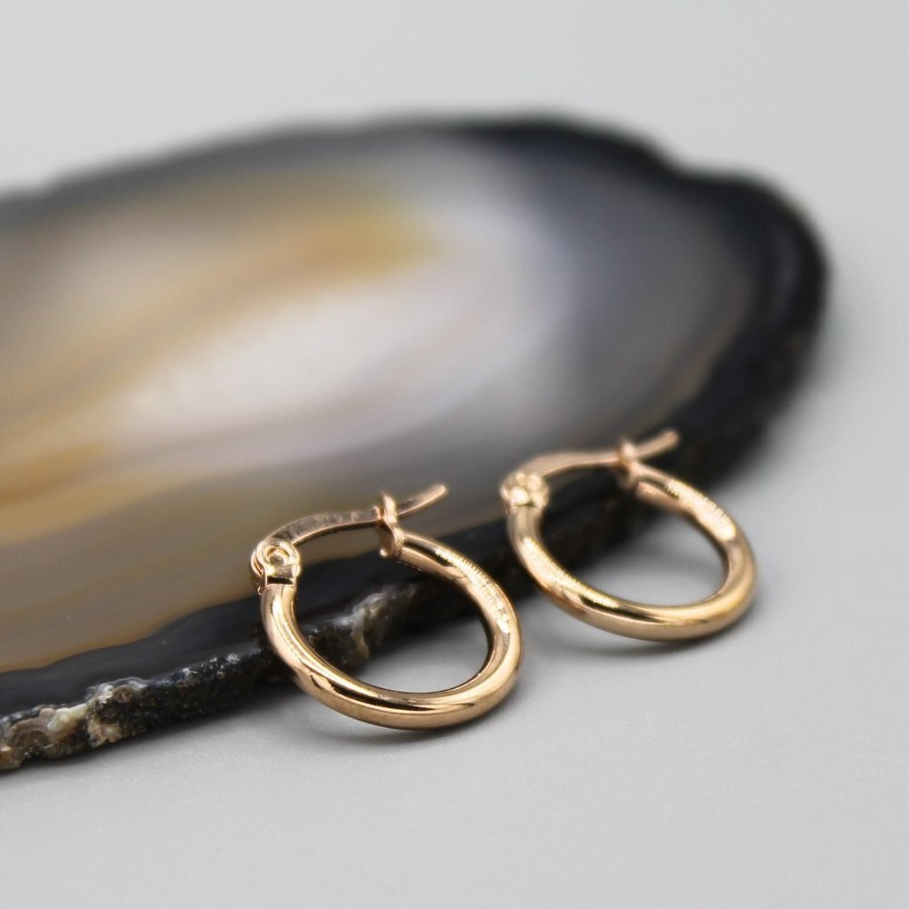 Jewelry earrings hoop hoops 15mm wide thin rose gold tone small elegant new